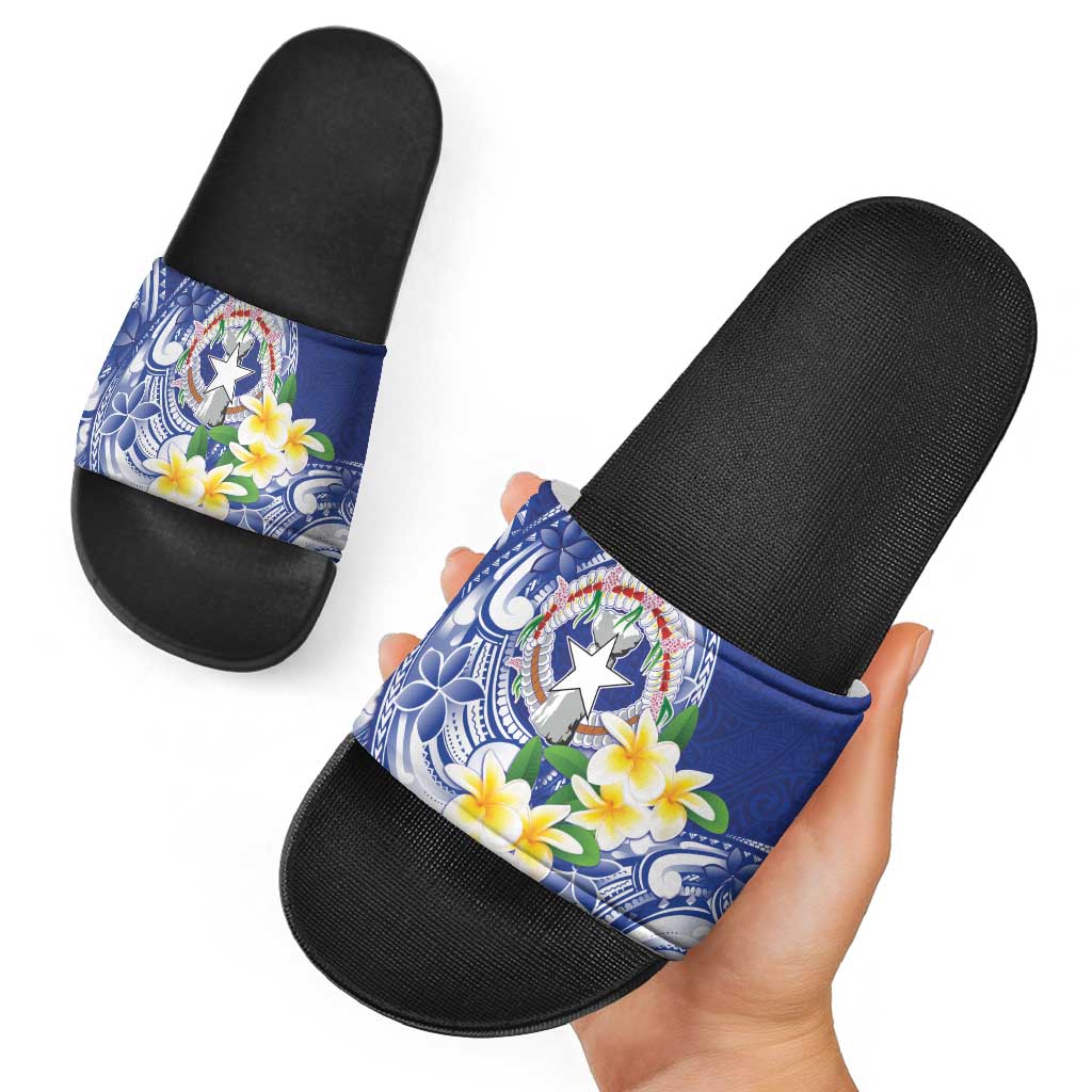 Northern Mariana Islands Slide Sandals Polynesian Pattern With Frangipani