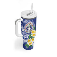 Northern Mariana Islands Tumbler With Handle Polynesian Pattern With Frangipani