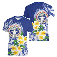 Northern Mariana Islands Women V-Neck T-Shirt Polynesian Pattern With Frangipani