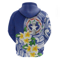Northern Mariana Islands Zip Hoodie Polynesian Pattern With Frangipani