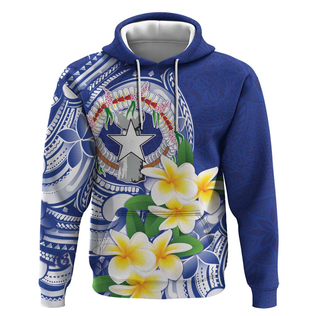 Northern Mariana Islands Zip Hoodie Polynesian Pattern With Frangipani