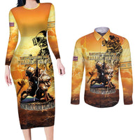 Hawaii Memorial Day Couples Matching Long Sleeve Bodycon Dress and Long Sleeve Button Shirt Remember Their Sacrifice LT05 Yellow - Polynesian Pride