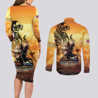 Hawaii Memorial Day Couples Matching Long Sleeve Bodycon Dress and Long Sleeve Button Shirt Remember Their Sacrifice LT05 - Polynesian Pride