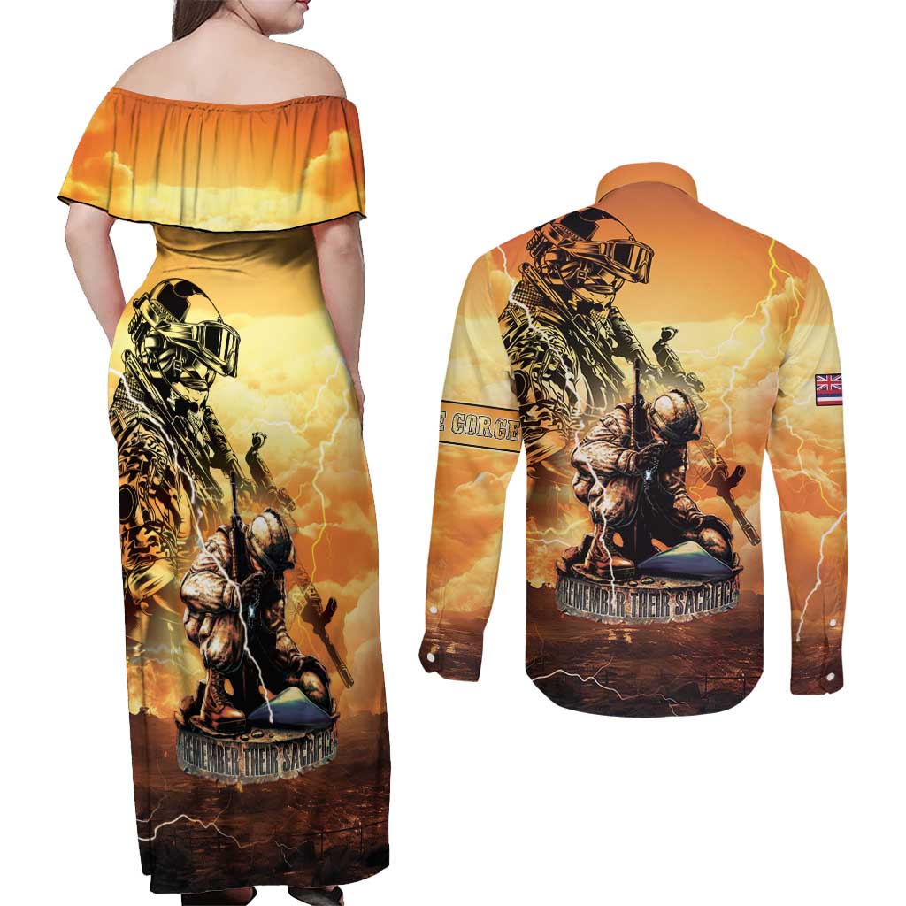 Hawaii Memorial Day Couples Matching Off Shoulder Maxi Dress and Long Sleeve Button Shirt Remember Their Sacrifice