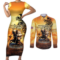 Hawaii Memorial Day Couples Matching Short Sleeve Bodycon Dress and Long Sleeve Button Shirt Remember Their Sacrifice LT05 Yellow - Polynesian Pride