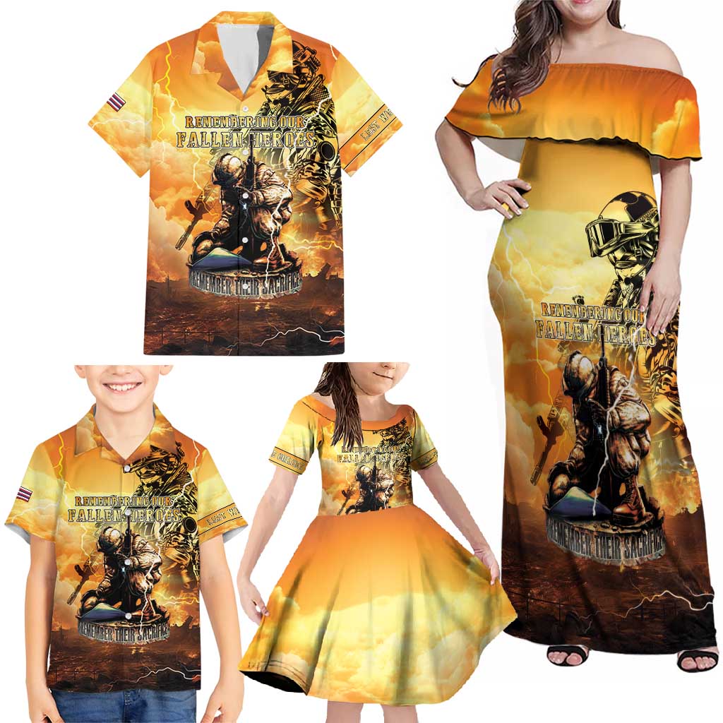 Hawaii Memorial Day Family Matching Off Shoulder Maxi Dress and Hawaiian Shirt Remember Their Sacrifice