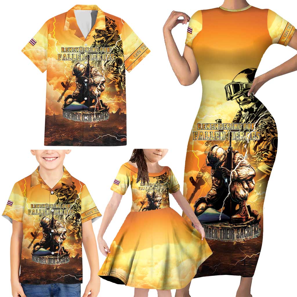 Hawaii Memorial Day Family Matching Short Sleeve Bodycon Dress and Hawaiian Shirt Remember Their Sacrifice