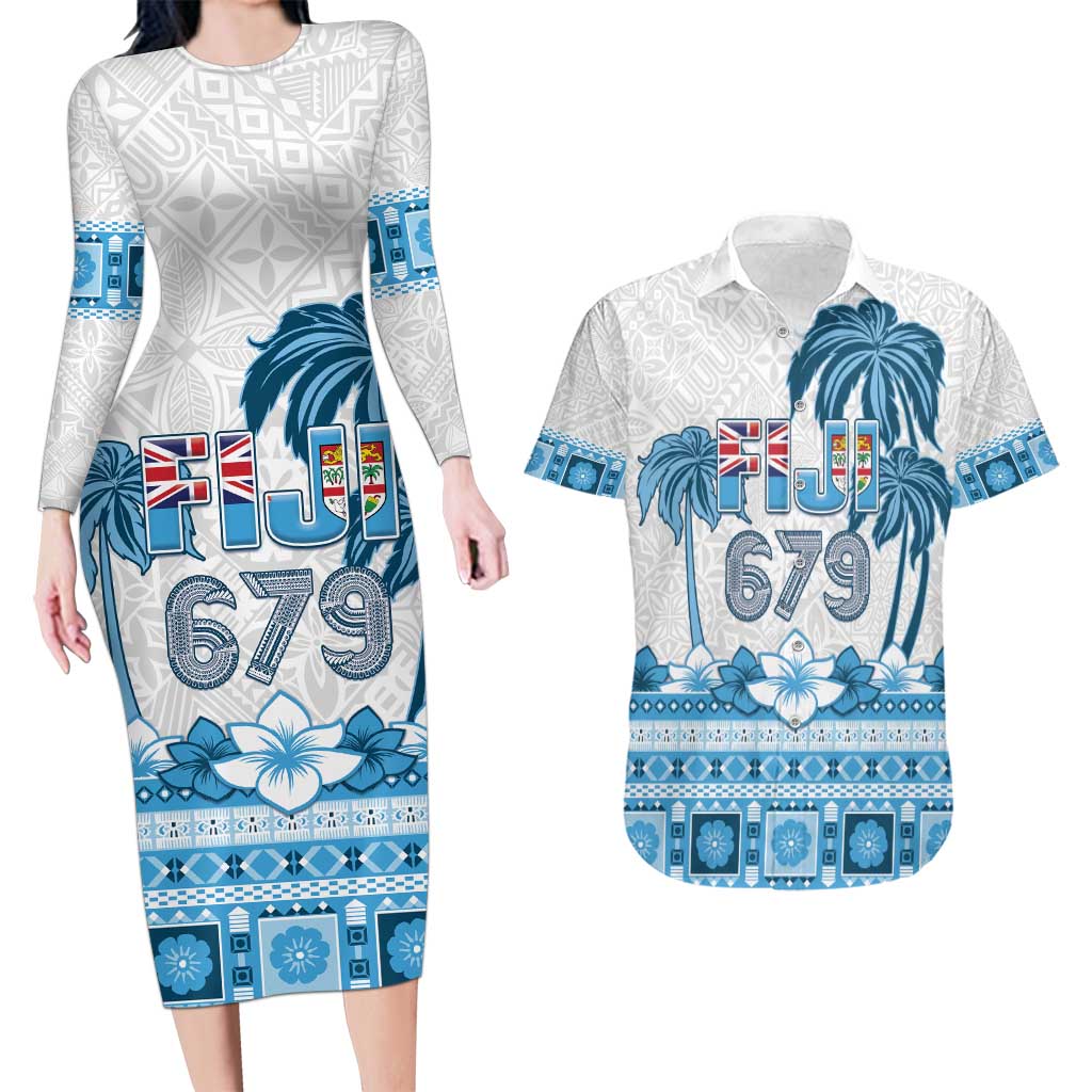 Fiji 679 Constitution Day Couples Matching Long Sleeve Bodycon Dress and Hawaiian Shirt Fijian Tapa Pattern