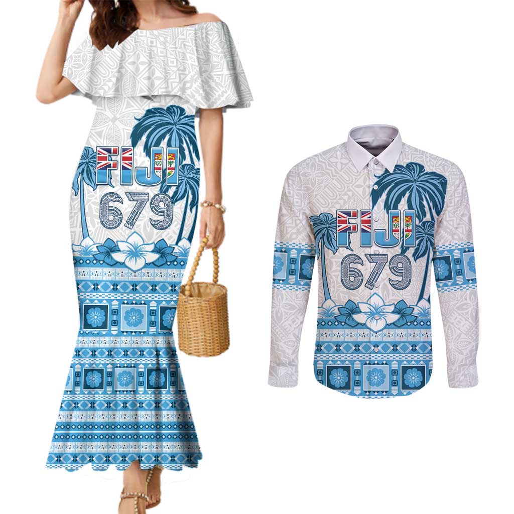 Fiji 679 Constitution Day Couples Matching Mermaid Dress and Long Sleeve Button Shirt Fijian Tapa Pattern