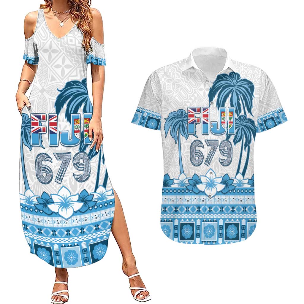 Fiji 679 Constitution Day Couples Matching Summer Maxi Dress and Hawaiian Shirt Fijian Tapa Pattern LT05 Blue - Polynesian Pride