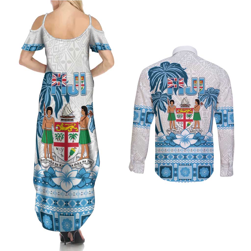 Fiji 679 Constitution Day Couples Matching Summer Maxi Dress and Long Sleeve Button Shirt Fijian Tapa Pattern