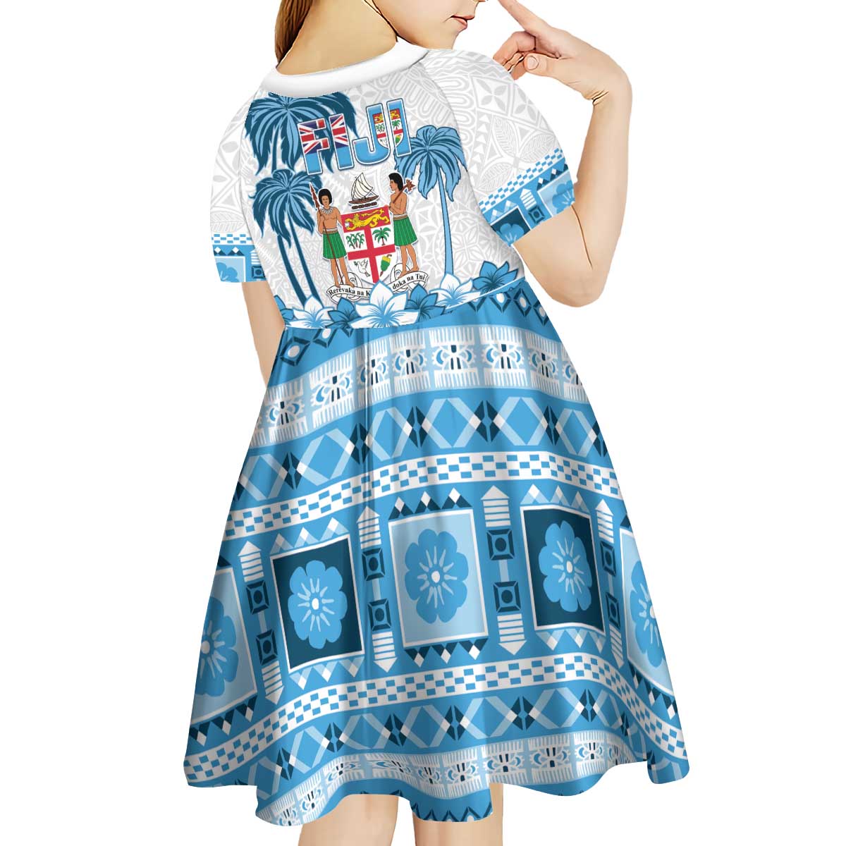 Fiji 679 Constitution Day Kid Short Sleeve Dress Fijian Tapa Pattern
