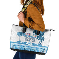 Fiji 679 Constitution Day Leather Tote Bag Fijian Tapa Pattern