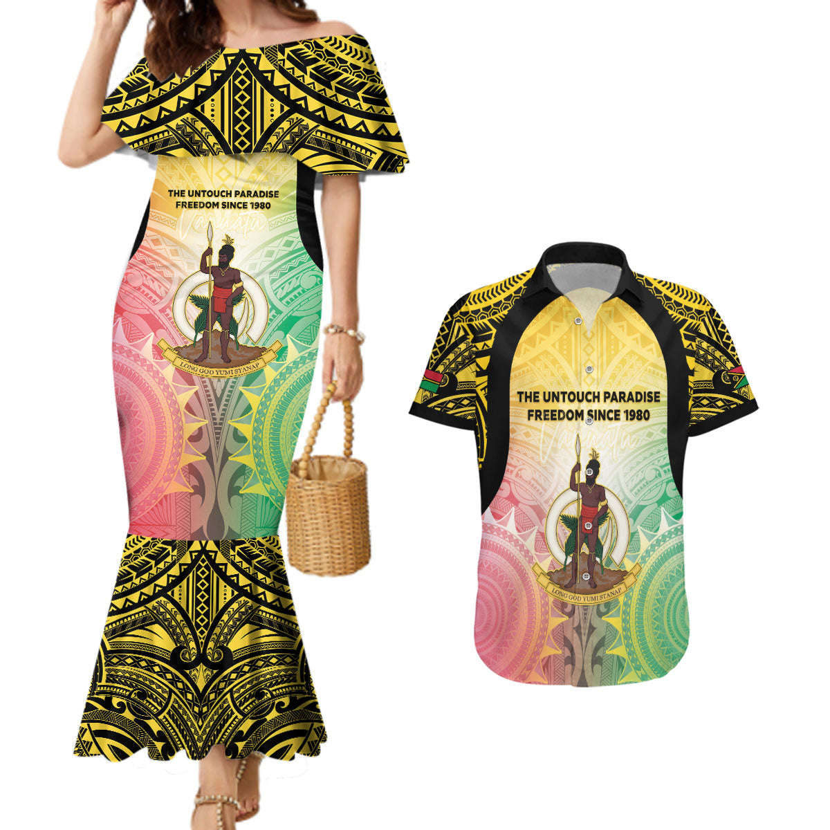 Vanuatu Independence Day Couples Matching Mermaid Dress and Hawaiian Shirt The Untouched Paradise