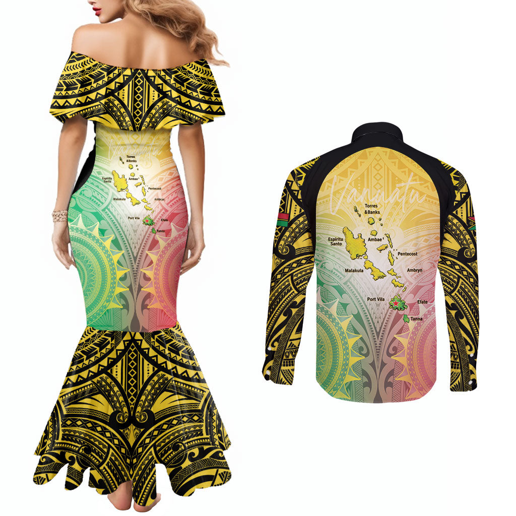 Vanuatu Independence Day Couples Matching Mermaid Dress and Long Sleeve Button Shirt The Untouched Paradise