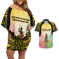 Vanuatu Independence Day Couples Matching Off Shoulder Short Dress and Hawaiian Shirt The Untouched Paradise