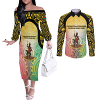 Vanuatu Independence Day Couples Matching Off The Shoulder Long Sleeve Dress and Long Sleeve Button Shirt The Untouched Paradise