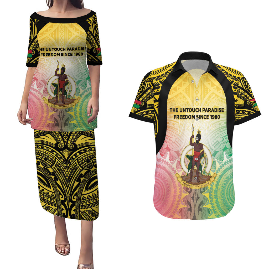 Vanuatu Independence Day Couples Matching Puletasi and Hawaiian Shirt The Untouched Paradise