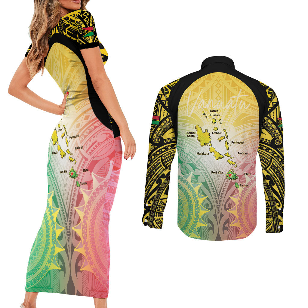 Vanuatu Independence Day Couples Matching Short Sleeve Bodycon Dress and Long Sleeve Button Shirt The Untouched Paradise