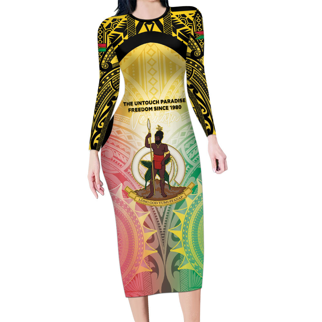 Vanuatu Independence Day Family Matching Long Sleeve Bodycon Dress and Hawaiian Shirt The Untouched Paradise