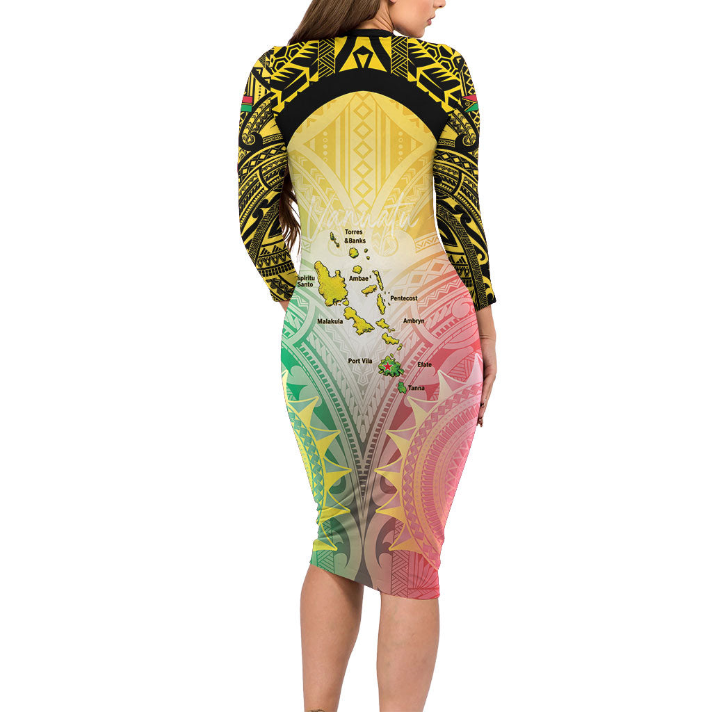 Vanuatu Independence Day Family Matching Long Sleeve Bodycon Dress and Hawaiian Shirt The Untouched Paradise