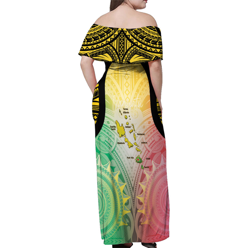 Vanuatu Independence Day Family Matching Off Shoulder Maxi Dress and Hawaiian Shirt The Untouched Paradise
