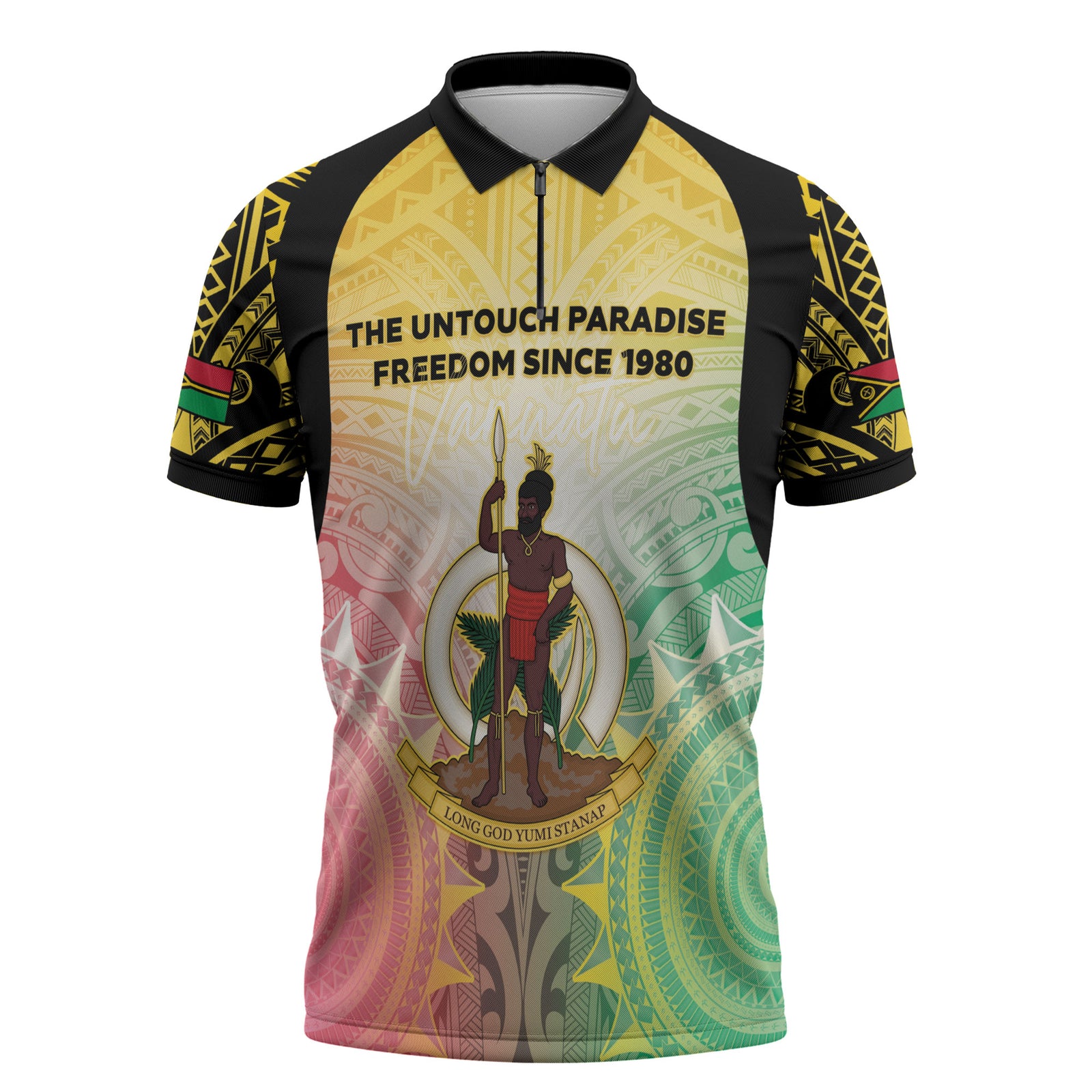 Vanuatu Independence Day Zipper Polo Shirt The Untouched Paradise LT05 Colorful - Polynesian Pride
