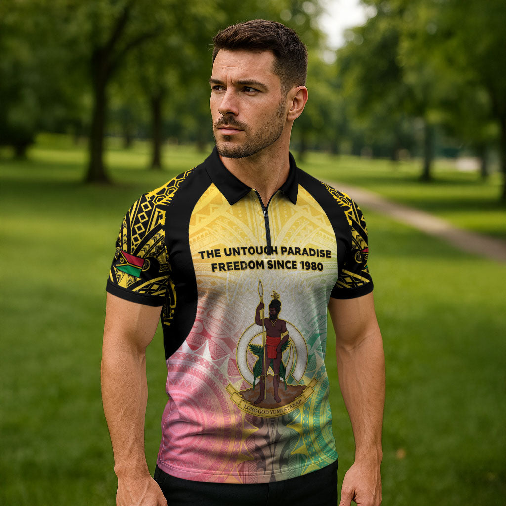Vanuatu Independence Day Zipper Polo Shirt The Untouched Paradise