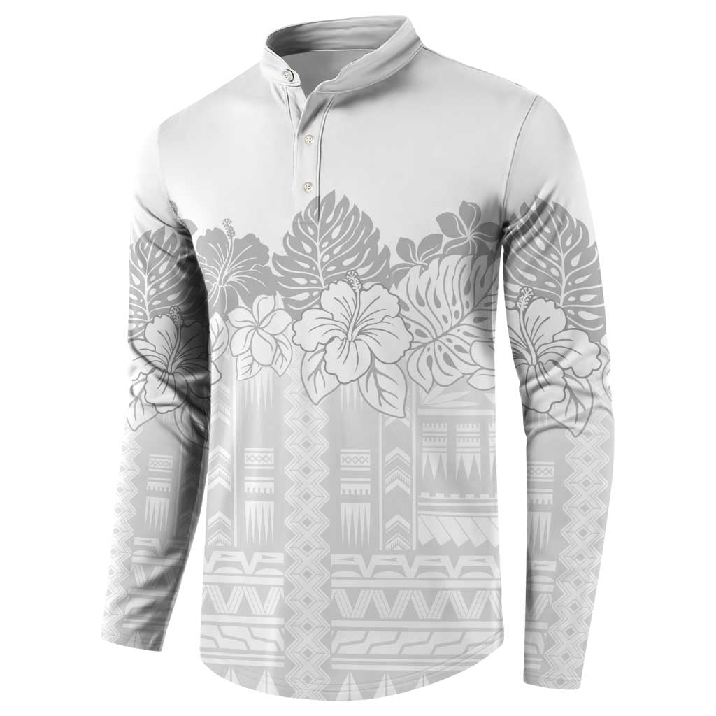 Samoa Lotu Tamaiti Button Sweatshirt White Sunday Polynesian Pattern With Tropical Flowers