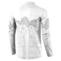 Samoa Lotu Tamaiti Button Sweatshirt White Sunday Polynesian Pattern With Tropical Flowers