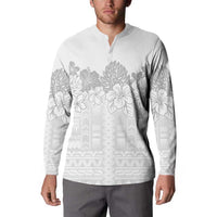 Samoa Lotu Tamaiti Button Sweatshirt White Sunday Polynesian Pattern With Tropical Flowers