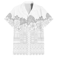 Samoa Lotu Tamaiti Family Matching Off The Shoulder Long Sleeve Dress and Hawaiian Shirt White Sunday Polynesian Pattern With Tropical Flowers
