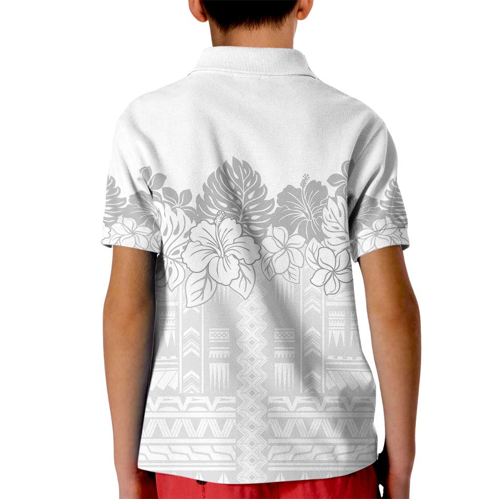 Samoa Lotu Tamaiti Kid Polo Shirt White Sunday Polynesian Pattern With Tropical Flowers