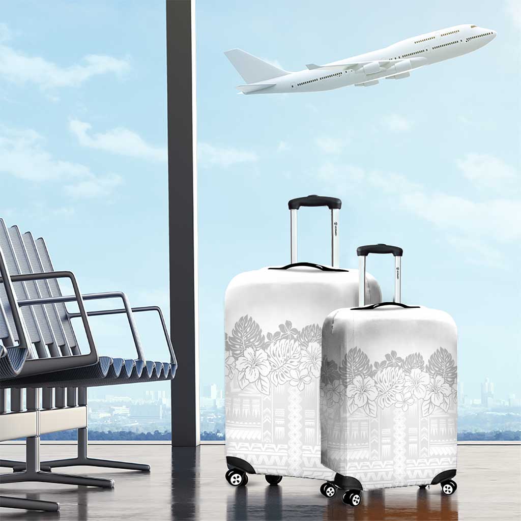 Samoa Lotu Tamaiti Luggage Cover White Sunday Polynesian Pattern With Tropical Flowers