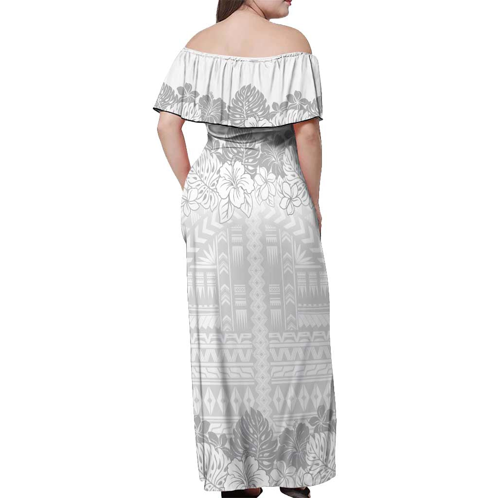 Samoa Lotu Tamaiti Off Shoulder Maxi Dress White Sunday Polynesian Pattern With Tropical Flowers
