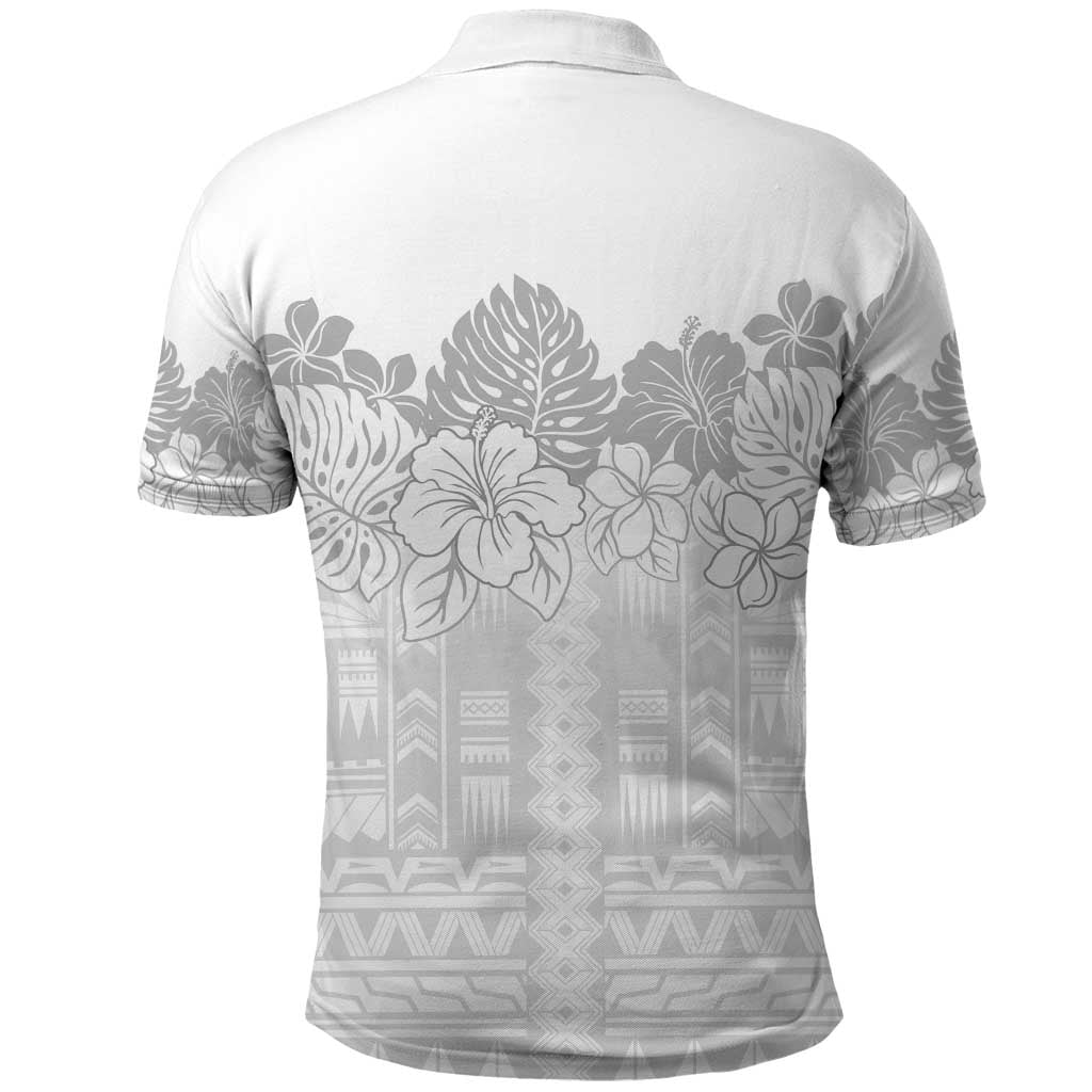 Samoa Lotu Tamaiti Polo Shirt White Sunday Polynesian Pattern With Tropical Flowers