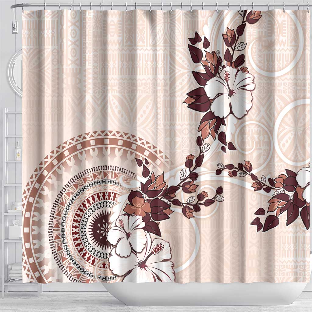 Bula Fiji Language Week Shower Curtain Fijian Tapa Pattern With Tagimoucia Flower