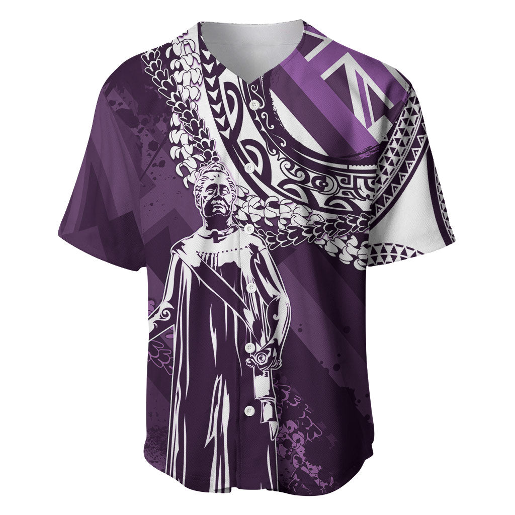 Hawaii Queen Liliuokalani Baseball Jersey Hawaiian Maile Lei Flag Style LT05 Purple - Polynesian Pride
