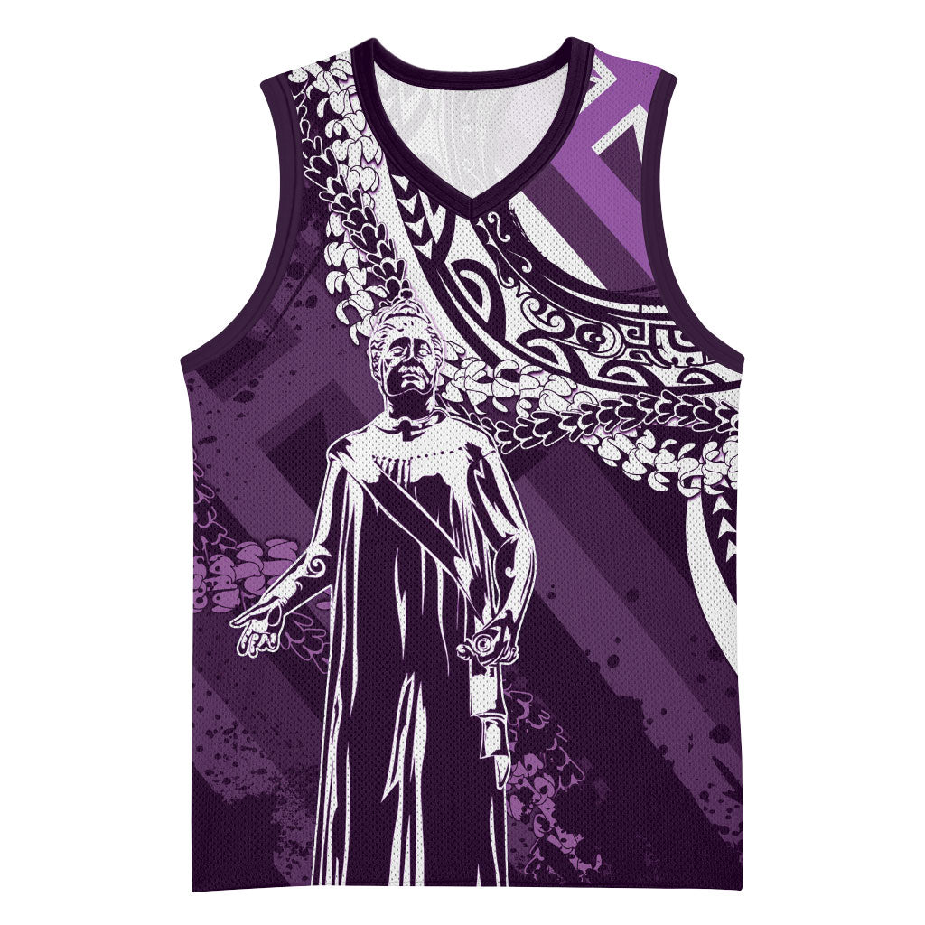 Hawaii Queen Liliuokalani Basketball Jersey Hawaiian Maile Lei Flag Style LT05 Unisex Purple - Polynesian Pride