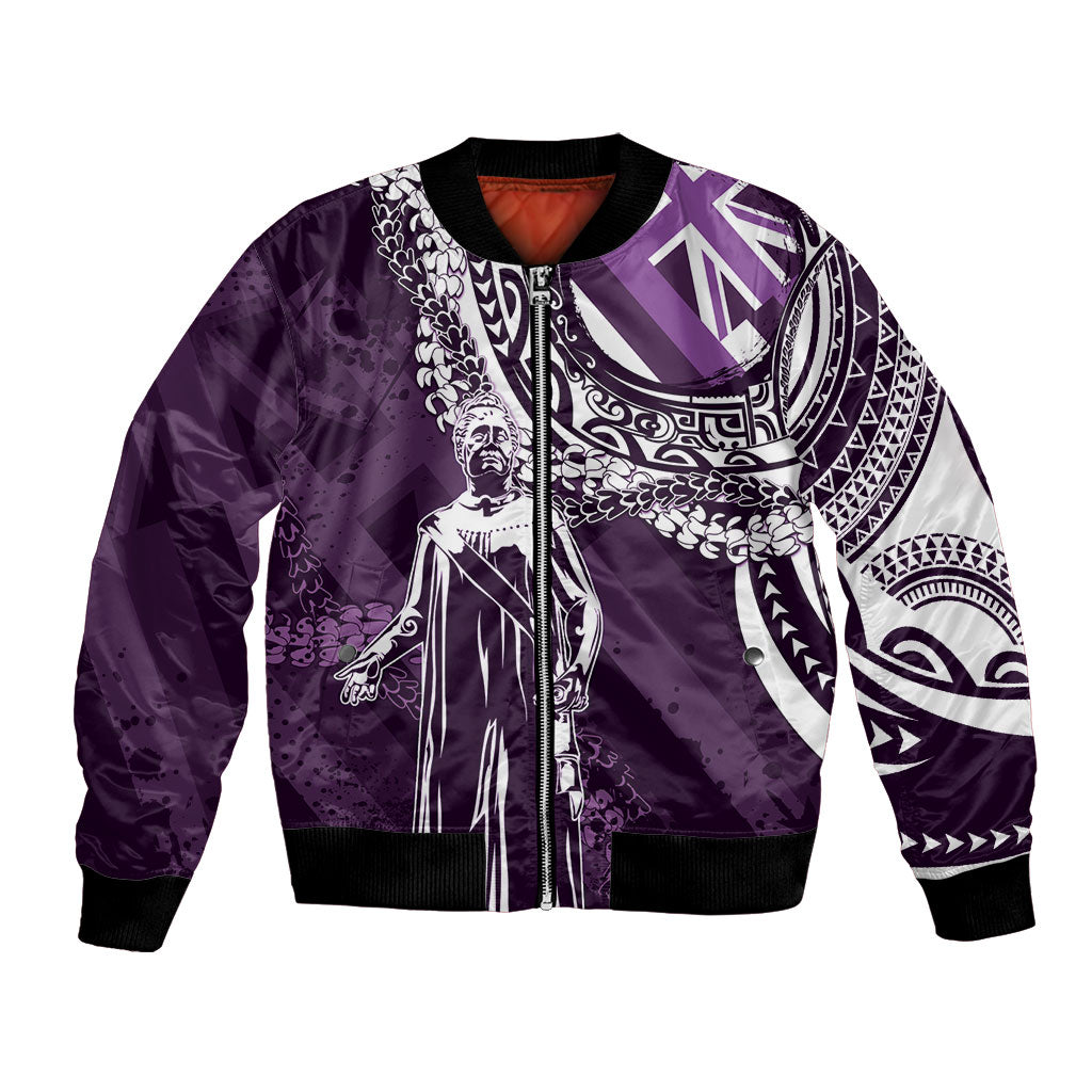 Hawaii Queen Liliuokalani Bomber Jacket Hawaiian Maile Lei Flag Style LT05 Unisex Purple - Polynesian Pride