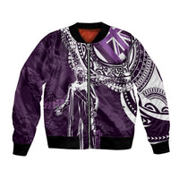 Hawaii Queen Liliuokalani Bomber Jacket Hawaiian Maile Lei Flag Style LT05 Unisex Purple - Polynesian Pride