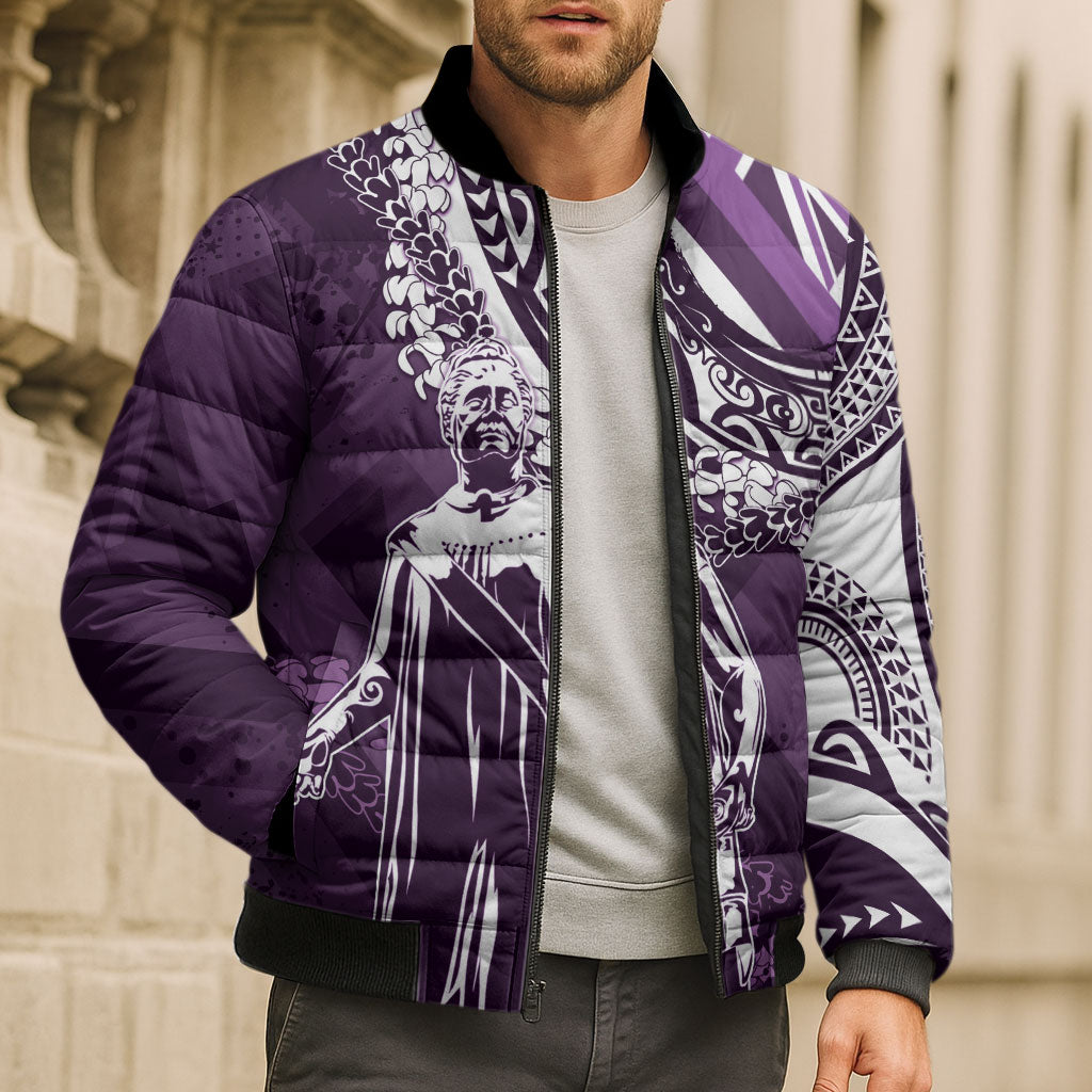 Hawaii Queen Liliuokalani Bomber Puffer Jacket Hawaiian Maile Lei Flag Style LT05 - Polynesian Pride