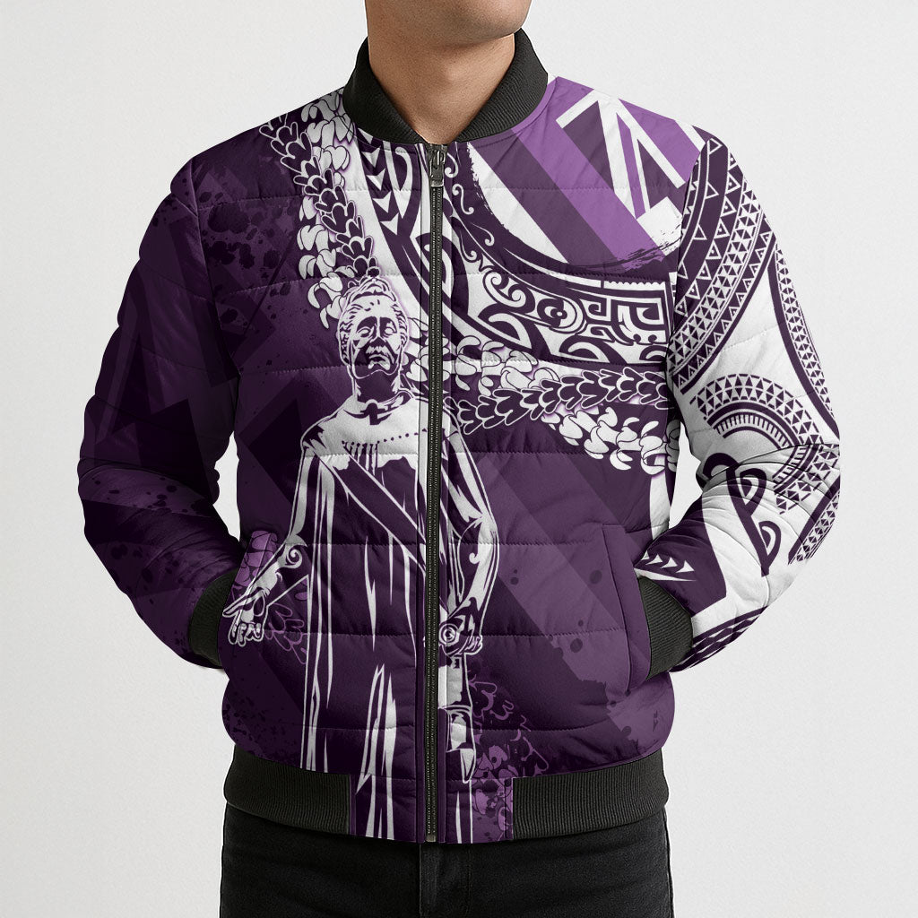 Hawaii Queen Liliuokalani Bomber Puffer Jacket Hawaiian Maile Lei Flag Style LT05 - Polynesian Pride