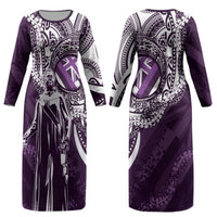 Hawaii Queen Liliuokalani Couples Matching Long Sleeve Bodycon Dress and Hawaiian Shirt Hawaiian Maile Lei Flag Style LT05 - Polynesian Pride