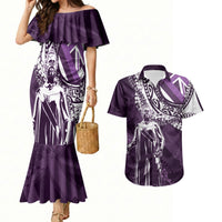 Hawaii Queen Liliuokalani Couples Matching Mermaid Dress and Hawaiian Shirt Hawaiian Maile Lei Flag Style LT05 Purple - Polynesian Pride