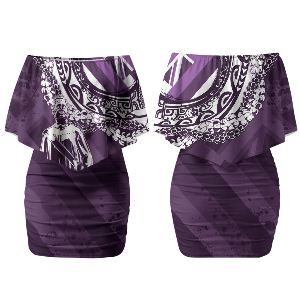 Hawaii Queen Liliuokalani Couples Matching Off Shoulder Short Dress and Long Sleeve Button Shirt Hawaiian Maile Lei Flag Style LT05 - Polynesian Pride