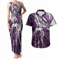 Hawaii Queen Liliuokalani Couples Matching Tank Maxi Dress and Hawaiian Shirt Hawaiian Maile Lei Flag Style LT05 Purple - Polynesian Pride