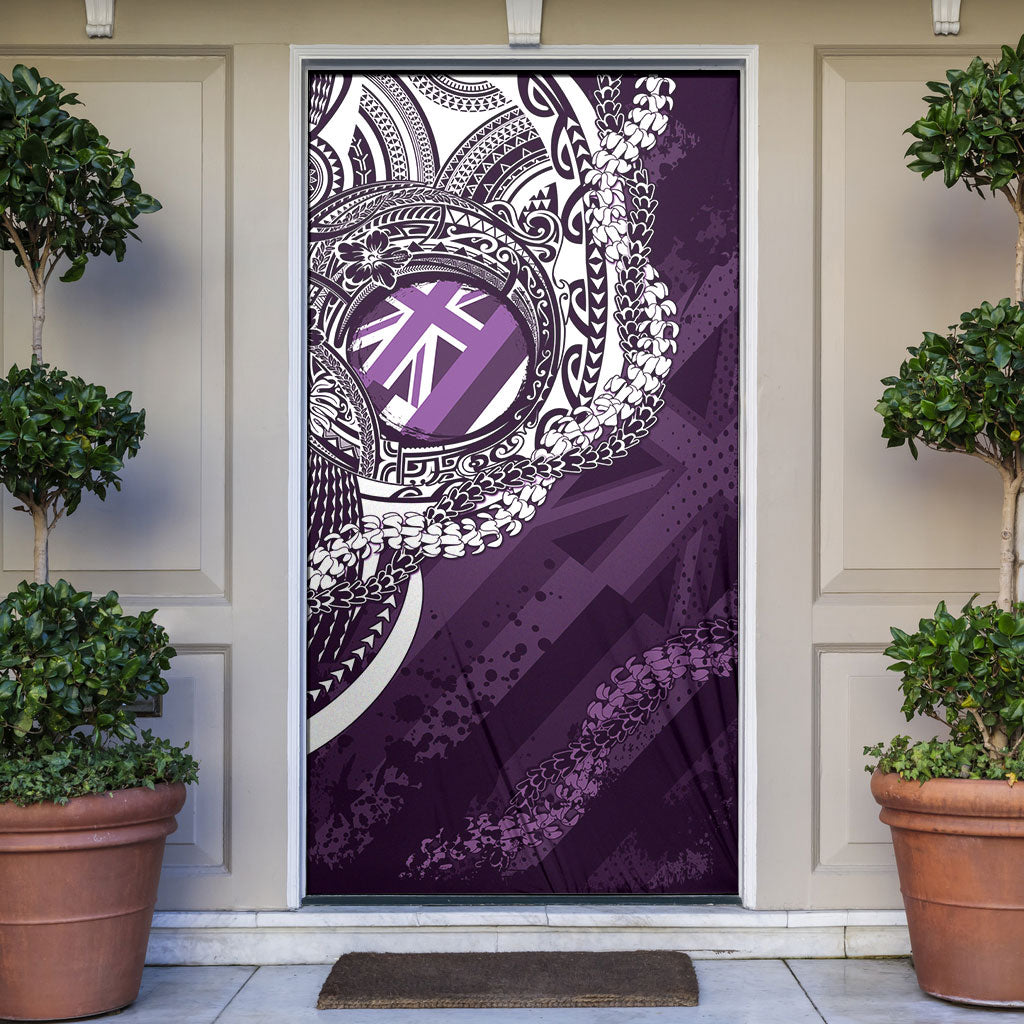 Hawaii Queen Liliuokalani Door Cover Hawaiian Maile Lei Flag Style LT05 Purple - Polynesian Pride
