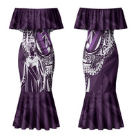 Hawaii Queen Liliuokalani Family Matching Mermaid Dress and Hawaiian Shirt Hawaiian Maile Lei Flag Style LT05 Mom's Dress Purple - Polynesian Pride