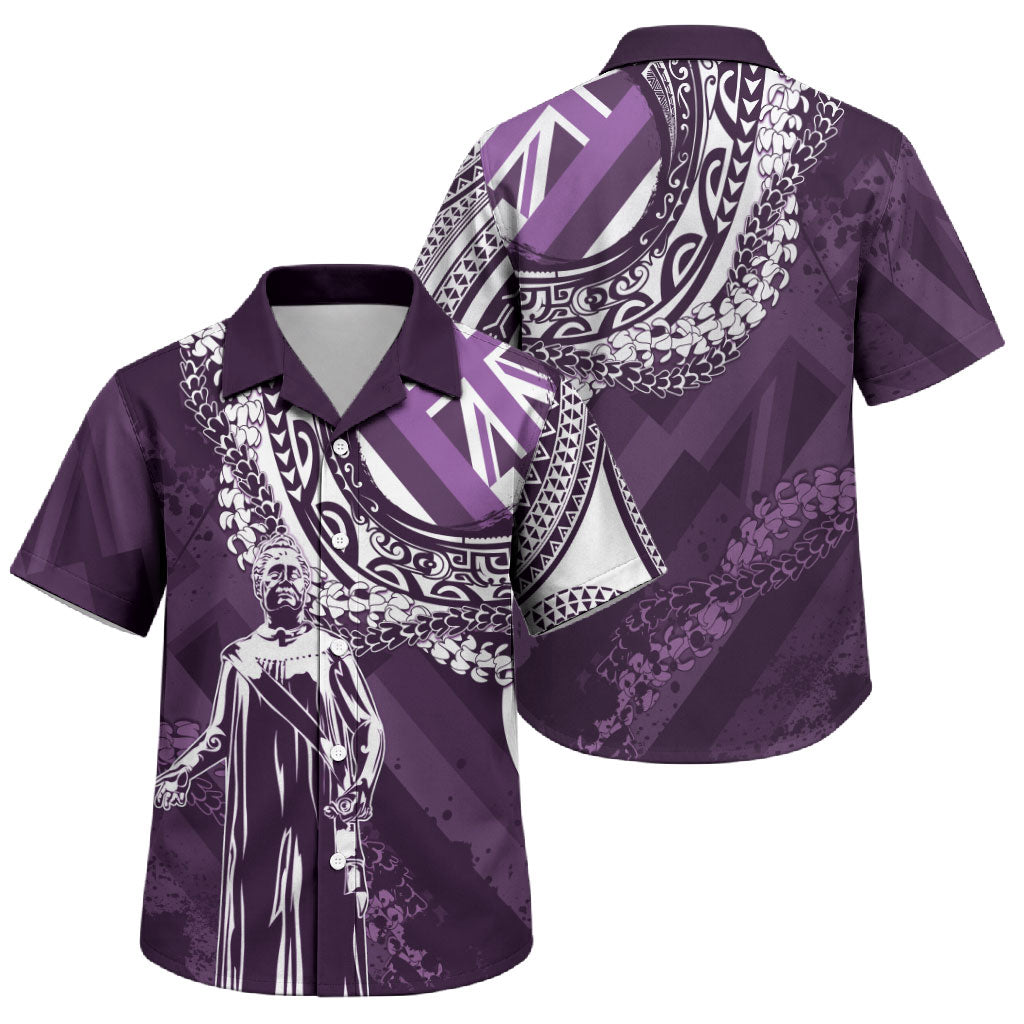 Hawaii Queen Liliuokalani Family Matching Mermaid Dress and Hawaiian Shirt Hawaiian Maile Lei Flag Style LT05 Son's Shirt Purple - Polynesian Pride